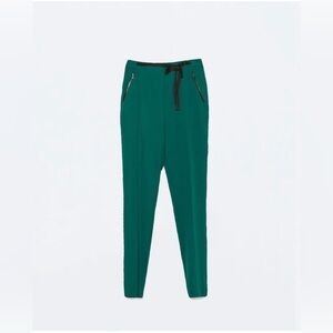 Zara Pants Womens XS Green Trousers With Grosgrain Ribbon NWT